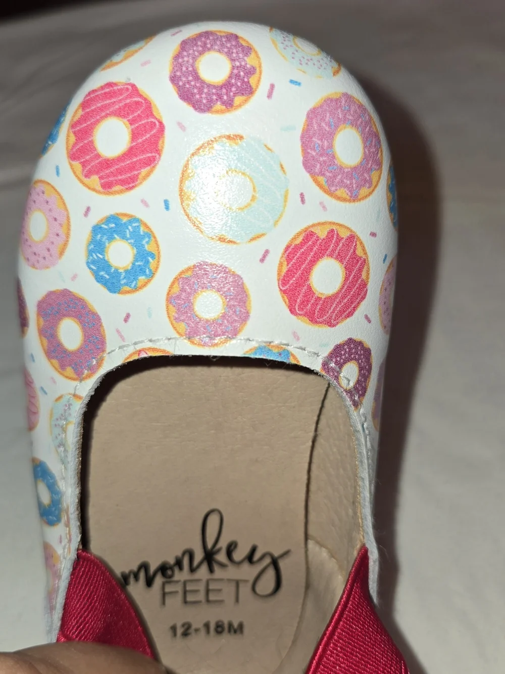 Monkey Feet Girls Pink Donut Print Mary Jane Shoes with Cross Straps SZ 12 - 18m